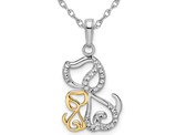 14K White and Yellow Gold Diamond-cut Dog and Puppy Pendant Necklace with Chain